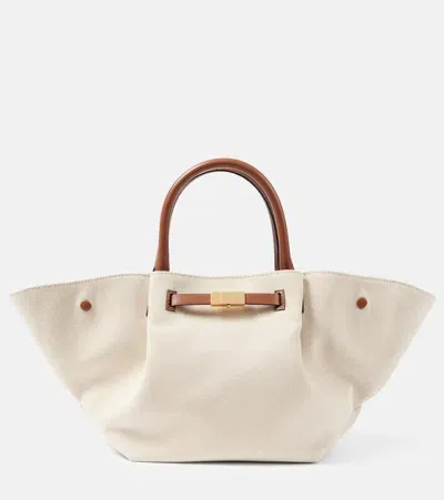 Demellier New York Midi Leather-trimmed Canvas Tote Bag In Neutrals