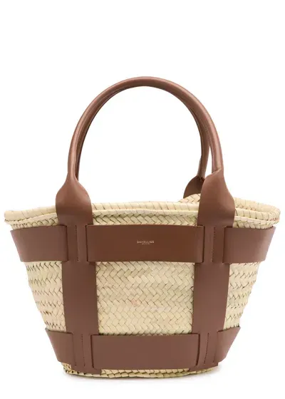 Demellier Santorini Leather And Raffia Basket Bag In Tan