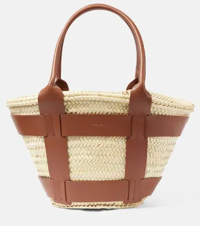 Demellier Santorini Leather-trimmed Raffia Tote Bag In Brown