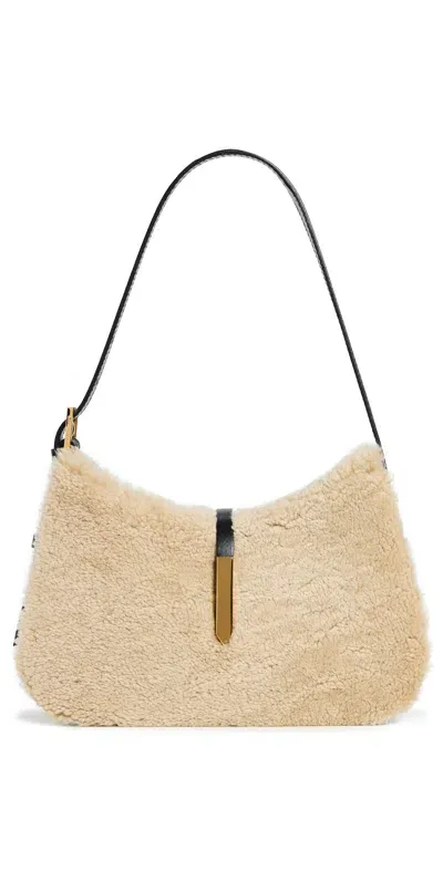 Demellier Tokyo Bag Beige Shearling/black Smooth In Beige Black