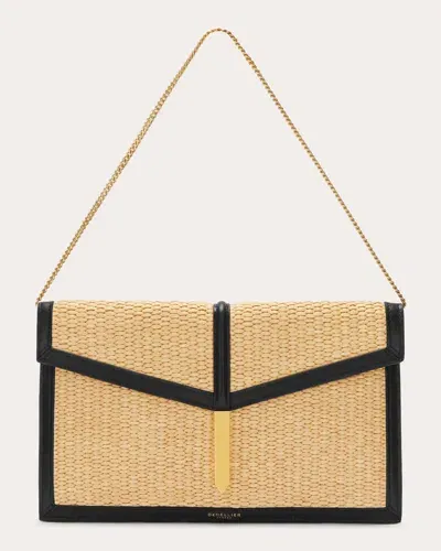 Demellier Tokyo Leather-trimmed Raffia Clutch In Black