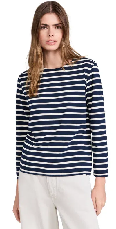 Denimist Boatneck Tee Wide Navy/cream Stripe In Blue