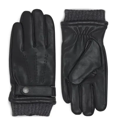 Dents Leather Knitted-cuff Gloves In Black