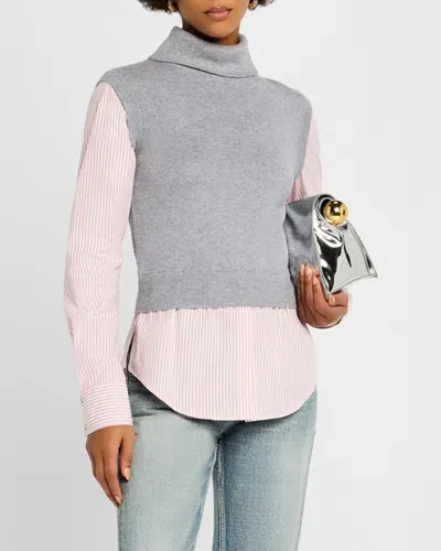 Derek Lam 10 Crosby Aissa Mixed-media Top In Heather Grey/stripe