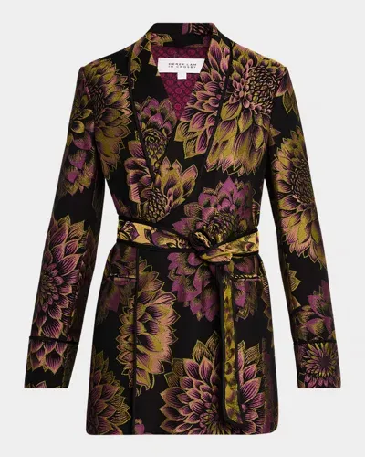 Derek Lam 10 Crosby Orville Floral Jacquard Belted Smoking Jacket In Black Multi