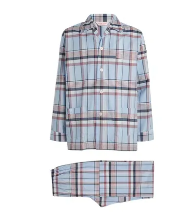 Derek Rose Check Barker Pyjama Set In Blue