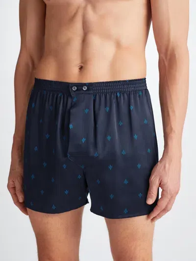 Derek Rose Mens Navy Brindisi Graphic-print Silk Boxer Shorts