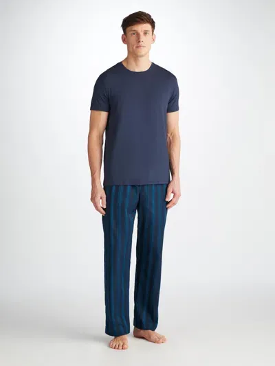 Derek Rose Men's Royal Striped Cotton Lounge Pants In Navy