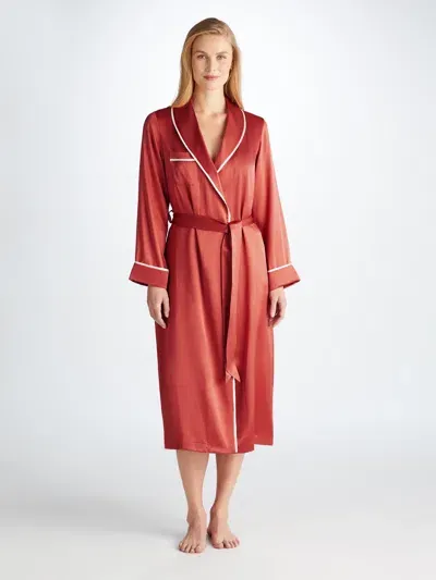 Derek Rose Women's Long Dressing Gown Bailey Silk Satin Rose Red