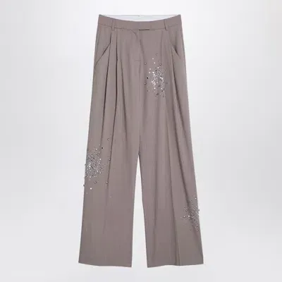 Des Phemmes Beige Palazzo Trousers With Decorations In Neutrals