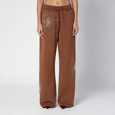 Des Phemmes Brown Cotton Trousers With Crystals