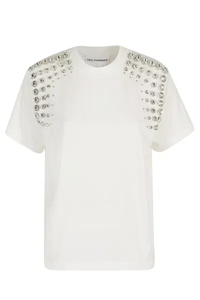 Des Phemmes Embellished Jersey T-shirt In White