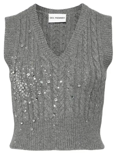 Des Phemmes Cropped Knitted Vest In Gray