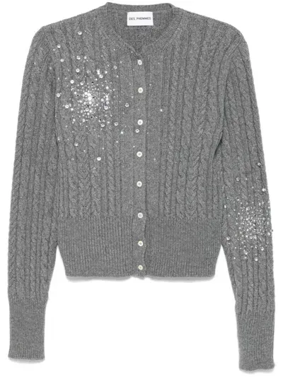 Des Phemmes Embellished Cable Stitch Knit Cardigan In Grau