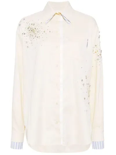 Des Phemmes Crystal-embellished Cotton Shirt In Yellow