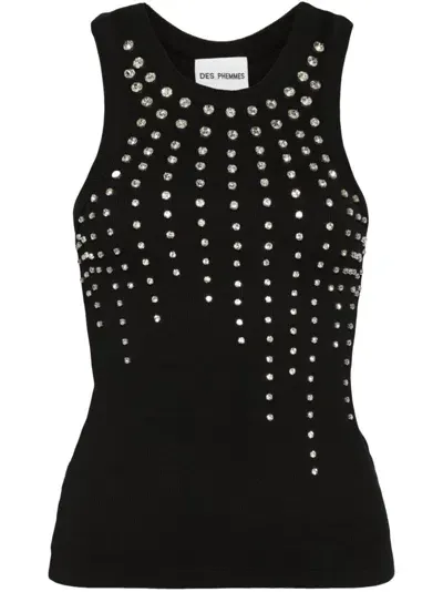 Des Phemmes Embellished Ribbed Jersey Tank Top In Black