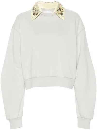 Des Phemmes Embellished Cotton Jersey Sweatshirt In Grey/yellow