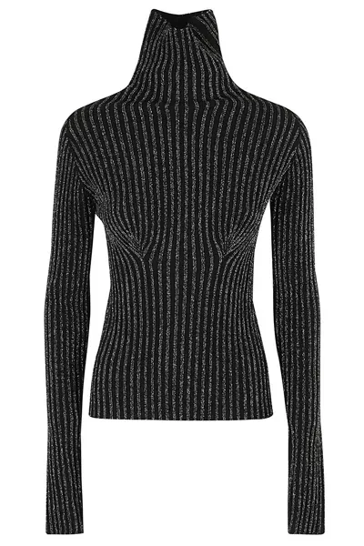 Des Phemmes Rib Lurex Turtleneck In Black