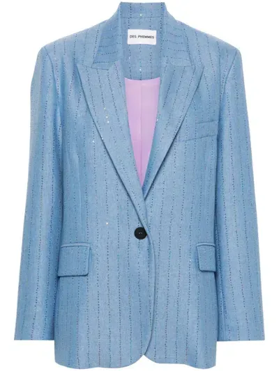 Des Phemmes Sequinned-stripes Blazer In Blue