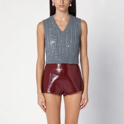 Des Phemmes Short Grey Braided Waistcoat With Crystals