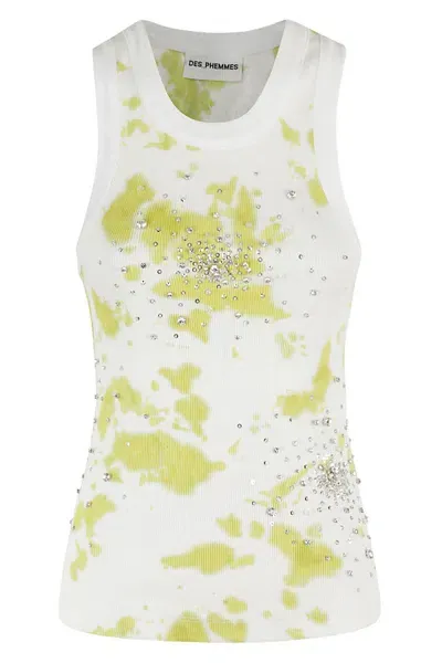 Des Phemmes Tie Dye Splash Embroidery Tank Top In White