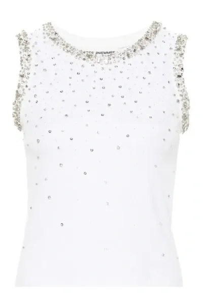 Des Phemmes Geripptes Tanktop Mit Schmucksteinen In White