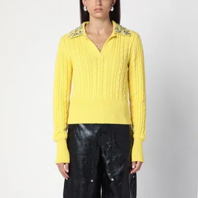 Des_phemmes Des Phemmes Cable Knit With Crystals In Yellow