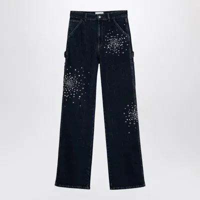 Des_phemmes Des Phemmes Dark Workwear Jeans With Decorations In Blue