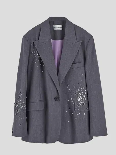 Des_phemmes Embellished Blazer In Grey