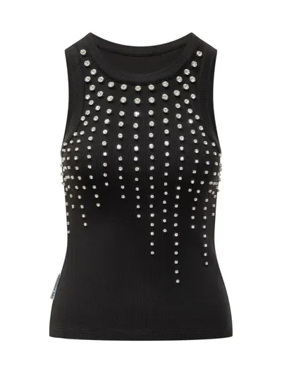 Des_phemmes Rhinestone Tank Top In Black