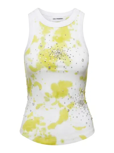 Des_phemmes Tie Dye Splash Embroidery Tank Top In White