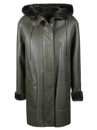 Desa 1972 Draw Stringed Hood Concealed Coat In Military Green