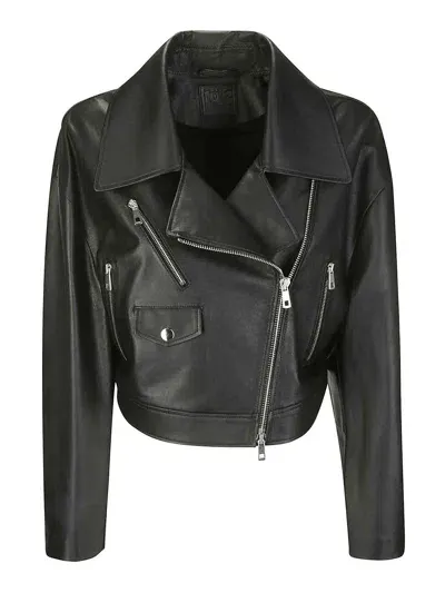 Desa 1972 Off-centre-fastening Leather Jacket In Black  