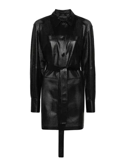 Desa 1972 Perforated Leather Shirt Jacket In Negro