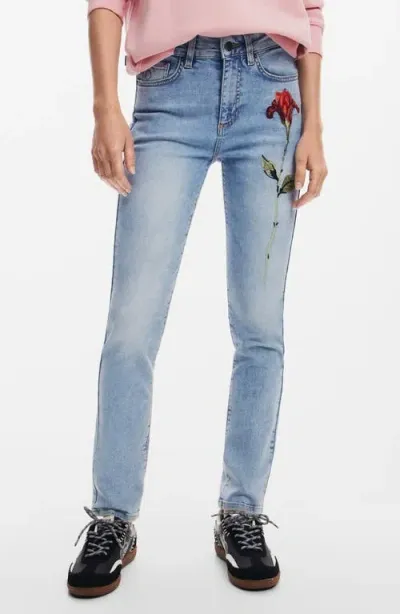 Desigual Aina Embroidered Skinny Jeans In Blue