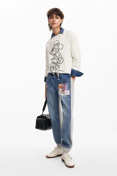 Desigual Cropped Denim Jogger Pants In Blue