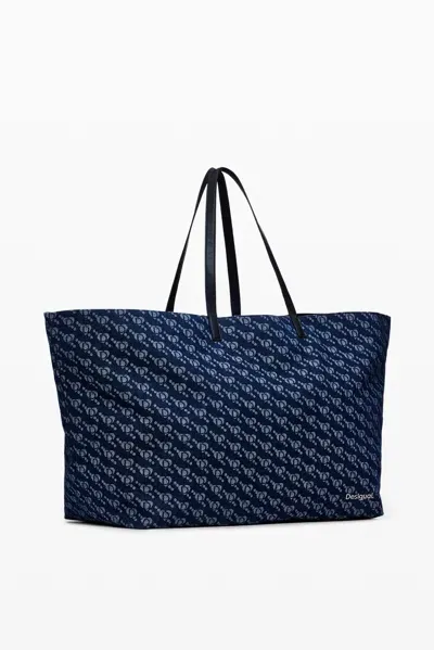 Desigual Logo Shopper Bag In Blue