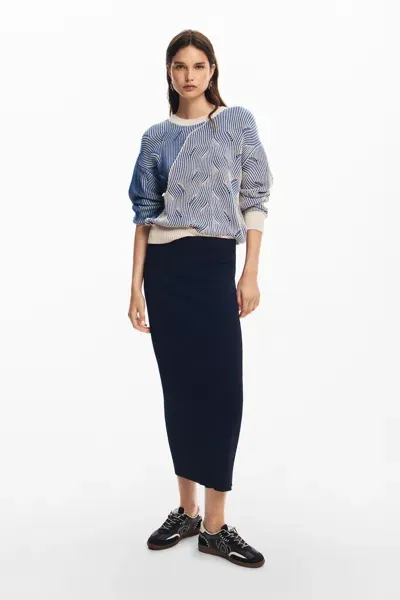 Desigual Ribbed Knit Skirt In Blue