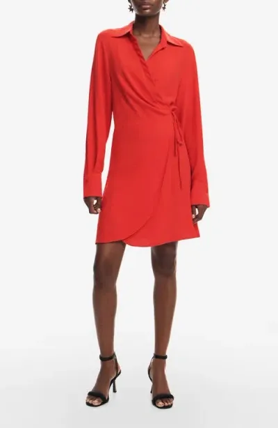 Desigual Detroit Long Sleeve Wrap Minidress In Red