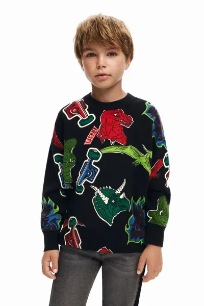 Desigual Kids' Dinosaur Sweatshirt In Black