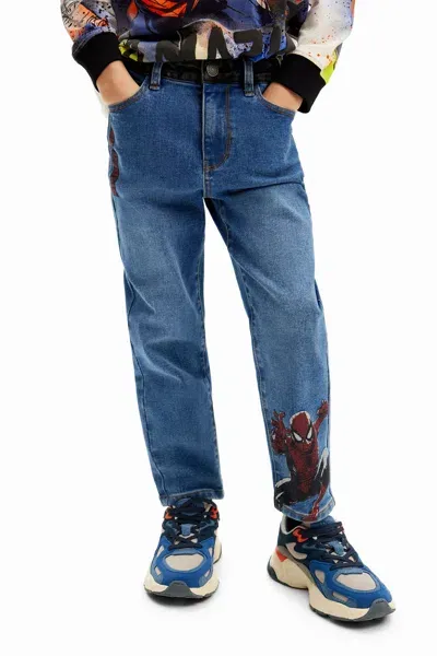 Desigual Kids' Embroidered Spiderman Jeans In Blue