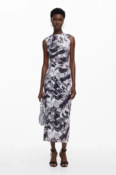 Desigual Floral Midi Dress In Black