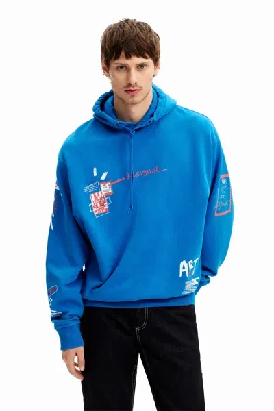 Desigual Graffiti Hoodie In Blue