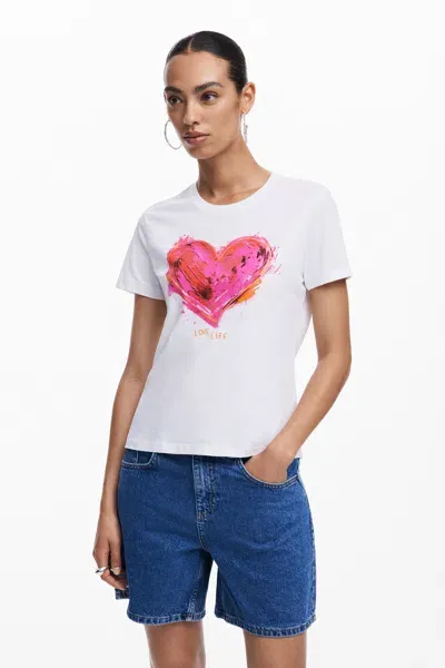 Desigual Heart T-shirt In White