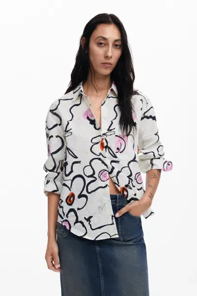 Desigual Light Floral Shirt In White