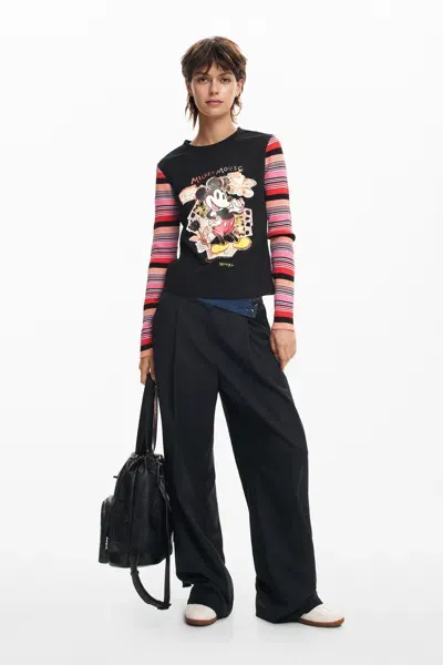 Desigual Long-sleeve Mickey T-shirt In Black