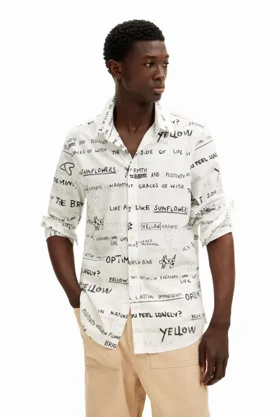 Desigual Long-sleeve Shirt With Lettering In White