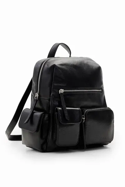 Desigual M Leather Pockets Backpack In Black