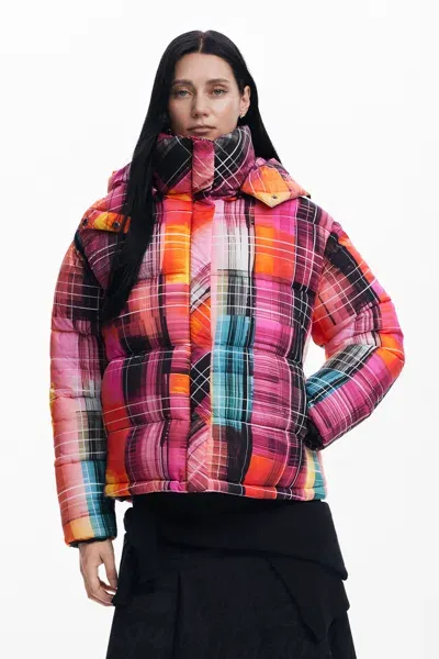 Desigual Quilted Check Coat In Material Finishes