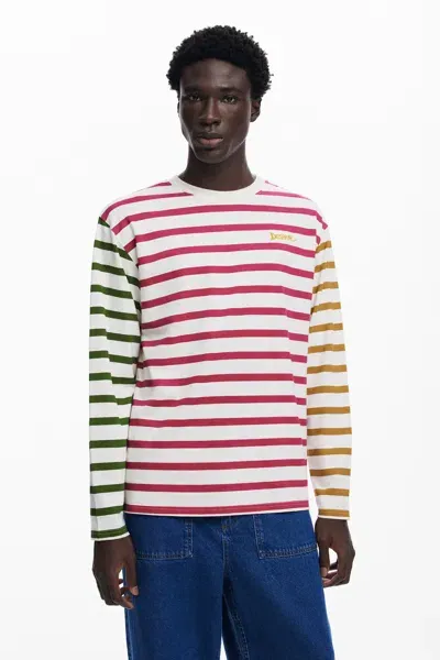 Desigual Multicolor Striped T-shirt In White